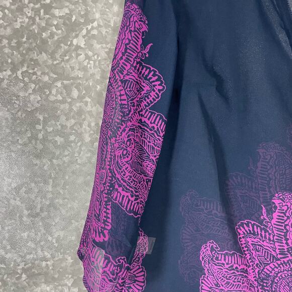 Ann Taylor Women's Boho Chic Sheer Blue & Purple Top - Size Medium - Henna Print - Picture 3 of 7